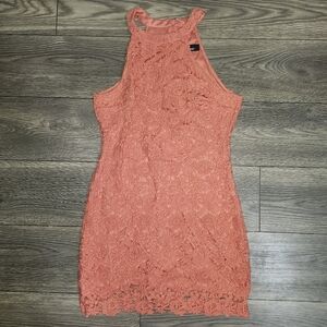 Women's Size XL Lulu's Brand Peach Lace Halter Back Mini Dress